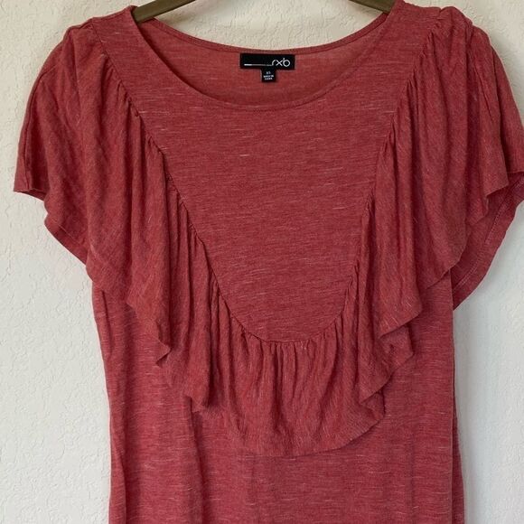 RXB Burnt Orange Heathered Short Sleeve Ruffle Tee - Picture 3 of 6
